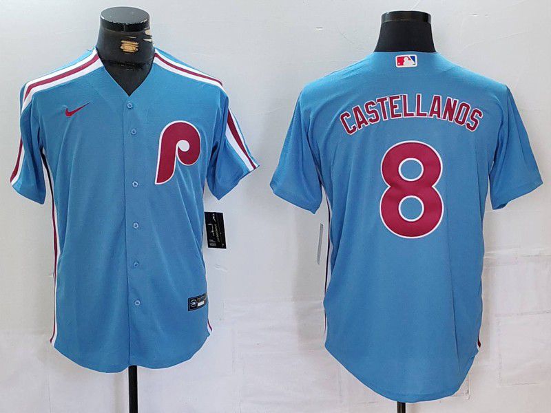 Men Philadelphia Phillies #8 Castellanos Blue Throwback 2024 Nike MLB Jersey style 1->philadelphia phillies->MLB Jersey